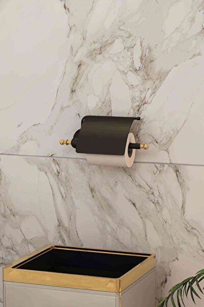 Mayaglory Aspendos Serisi Kapaklı Kağıtlık Siyah Gold Renk Pirinç Hammadde 5 Yıl Garanti