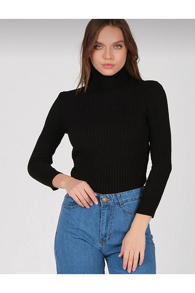 Speranza Pulover din tricotaje negru cu nervuri Fisherman