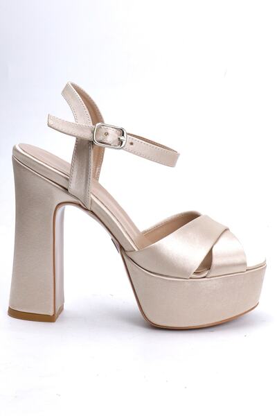 OZ AYAKKABI Bej Saten Platform Topuklu Ayakkabı