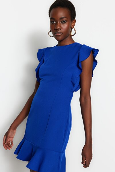 Trendyol Collection Detailní tkané šaty Saks Ruffle TWOSS19XB0075