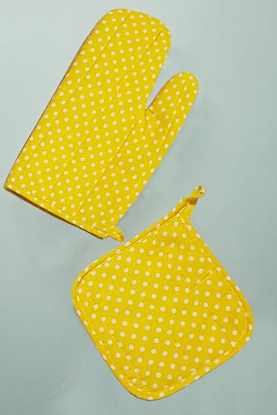 COTENCONCEPT Cotton Oven Mitts and Pot Holders Set 20x20 - 19x30 Cm