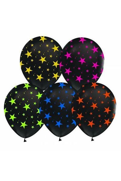 kidspartim Mixed Color Star Printed Black Balloon
