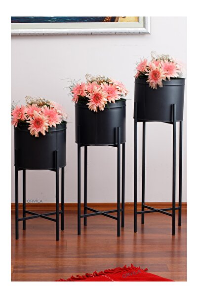Orvila 3 Boy Siyah Saksılık Dekoratif Ayaklı Metal Çiçeklik | 83cm-72cm-64cm ...