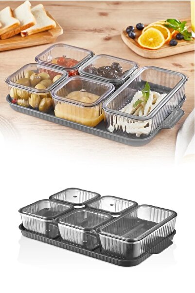 Turnberry 11 Parça 5 Bölmeli Tepsili Vakumlu Füme Akrilik Kahvaltı Seti, Sakl...