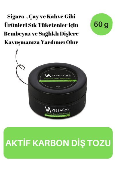 VIBEACAR Activated Carbon Teeth Whitening Cleaning Powder 50 Gr - & Natural Brightening Effect