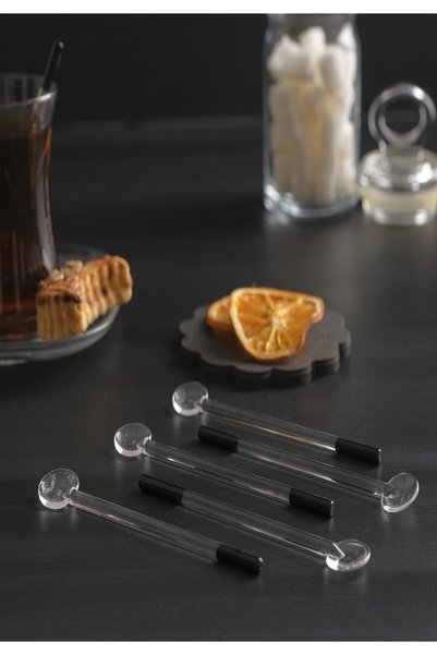 Milea 6-Piece Luxury Black Handle Glass Teaspoon Set