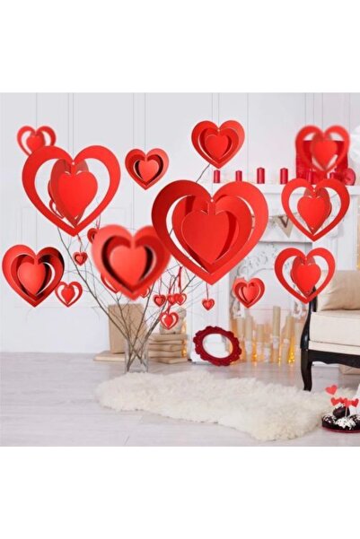 Ekin Süs زينة سقف حمراء ثلاثية الأبعاد مكونة من 12 قطعة