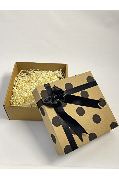 AURAGIFTT Siyah Fiyonklu, Puantiye Craft Renk, Kapaklı, Krem Kırpıklı Boş Hed...