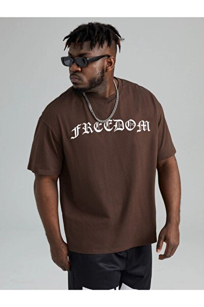 ORLONTEX Μπλουζάκι Unisex Brown Freedom με στάμπα oversize