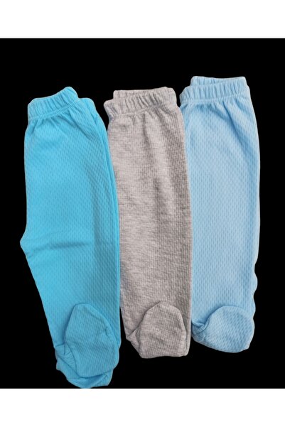 özdemirli bebe أحذية أطفال طويلة من القماش المسامي من الأسفل بلون موحد (عبوة من 3 قطع باللون الفيروزي والرمادي والأزرق)