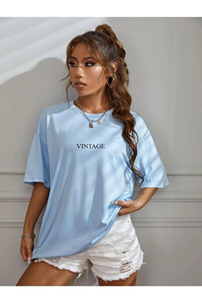 ORLONTEX Γυναικείο μπλουζάκι με μπλε Vintage printed Oversize