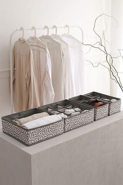 REKHOME 4-Piece Gray Children's Room Closet Drawer Underwear Sock Organizer Honeycomb Accordion Organizer