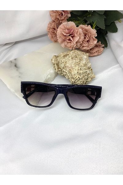 Di Caprio Lendi Retro Square Dark Blue Gold Women's Sunglasses