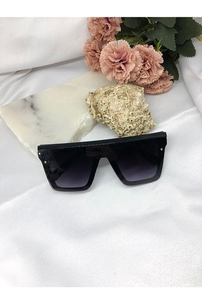 Di Caprio Wea Square Rectangle Large Model Bright Black Women's Sunglasses