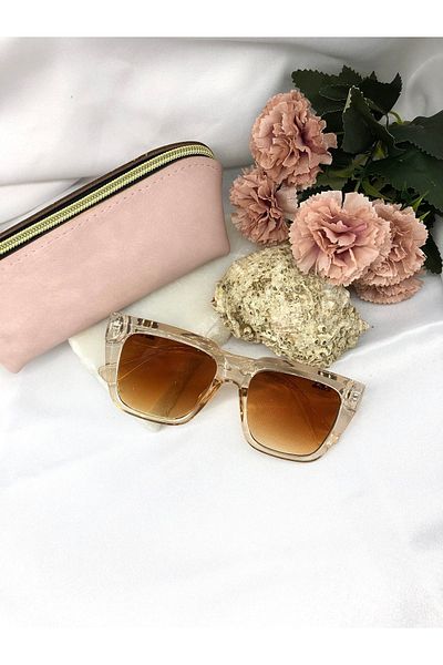 Di Caprio Undea Cat Eye Square Transparent Light Brown Women's Sunglasses
