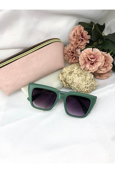 Di Caprio Undea Cat Eye Square Petrol Green Women's Sunglasses