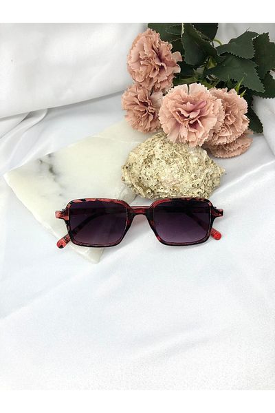 Di Caprio Sandea Square Rectangle Vintage Red Black Print Women's Sunglasses
