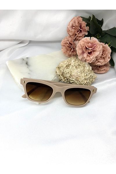 Di Caprio Rosa Square Gold Detailed Nude Women's Sunglasses