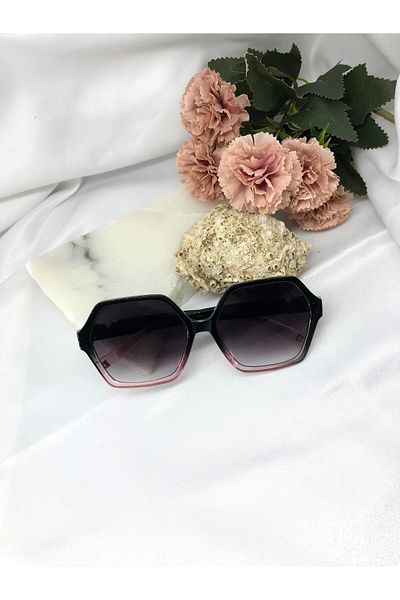 Di Caprio July Retro Design Hexagon Black Pink Transitional Women's Sunglasses