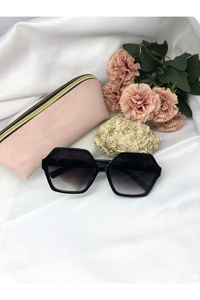 Di Caprio July Retro Design Hexagonal Black Women's Sunglasses