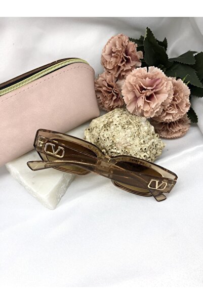 Di Caprio Fiora Rectangular Vintage-retro Transparent Light Brown Gold Women's Sunglasses