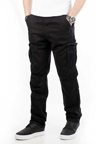 Bilgiçler Erkek Siyah Klasik Kesim Kargo Pantolon