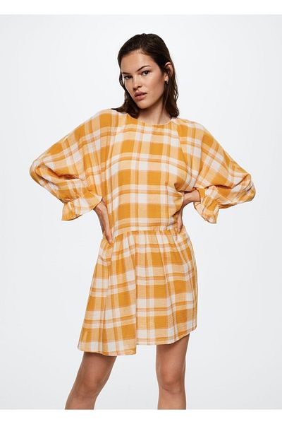 MANGO Woman Καρό βαμβακερό φόρεμα