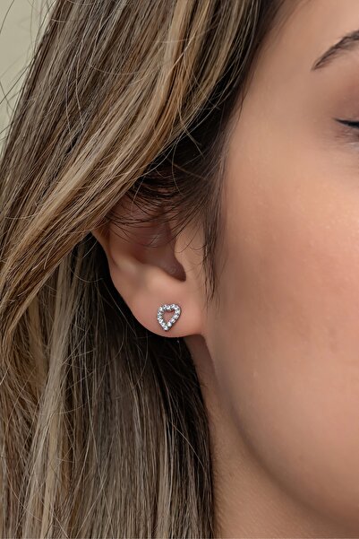 Nereze 925 Ayar Gümüş Rodyumlu Minik Kalp Küpe