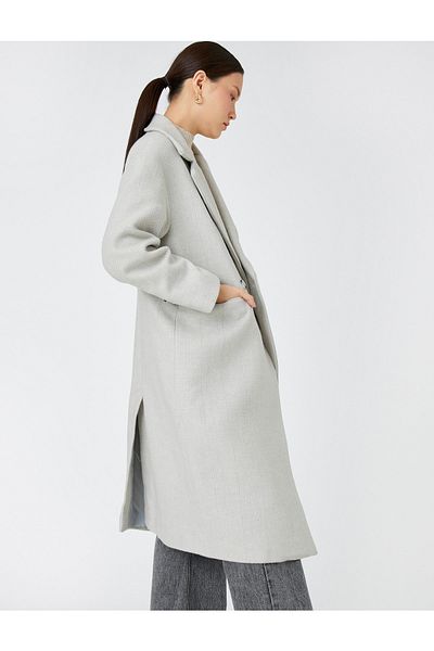 Koton Double Breasted Coat Buttoned Pocket Detailed