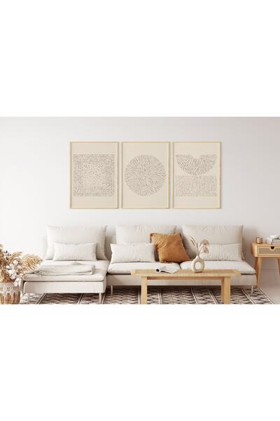 woodhomeworks Ahşap Çerçeveli 3'lü Soyut Tablo qmrc