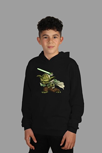 Raf Coll Kız / Erkek Çoçuk Kapüşonlu Sweatshirt Yoda Star Wars Dijital Baskıl...