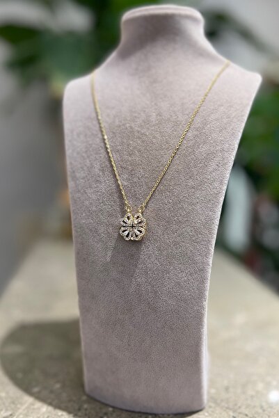 novon 2in1 4 Yapraklı Kalp Tasarım Çelik Kolye