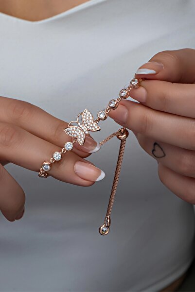 Nereze 925 Ayar Gümüş Ayarlanabilir Asansörlü Kelebek Detaylı Bileklik