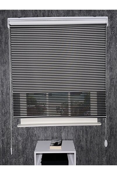 SERİN HOME COLLECTION Siyah Kalın Çizgili Yeni Sezon Çiftli Mekanizma Stor Tü...