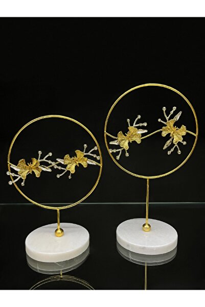 Decor de Lion Dekoratif 2'li Mermer Taban Kelebek Aksesuar Obje