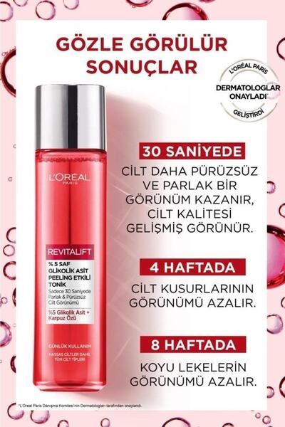 L'Oreal Paris Orjinal Yeni Ürün Revitalift Saf Glikolik Asit Peeling Etkili Tonik 180ml