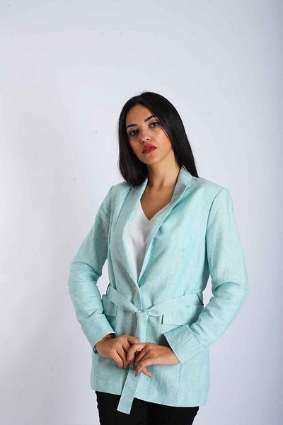 Blues Outlet Jachetă de in pentru femei cu centură în talie-verde apă