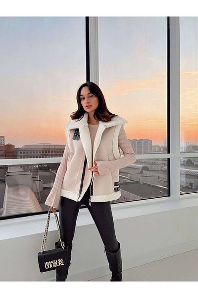 Moda Mix Avcılar Pelzige Wildleder-Look-Weste für Damen
