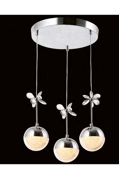 ÖZÇELİKLER Sıla Modern Krom 3'lü Sarkıt Kristal Toplu Kelebekli Led Avize