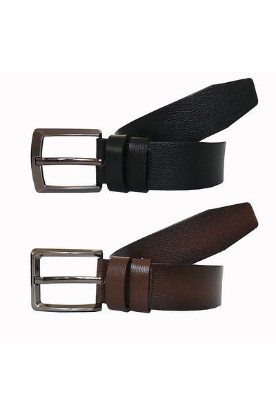 GoDeri Genuine Leather Super Set of 2 Brown, Black 4 Cm Belt = 2pcs.56-53