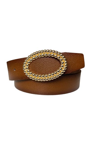 GoDeri 100% Genuine Leather, Brown Women's Jeans Belt with Gold Oval Buckle 4 Cm=square-gold Oval