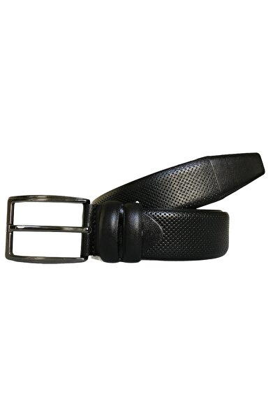 GoDeri Комплект от 2 части от естествена кожа с шарка, класически плат, 3,5 см, черен, тъмносин = 2 броя. 115-117