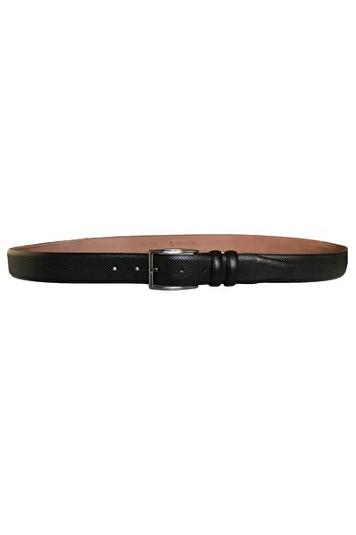 GoDeri Комплект от 2 части от естествена кожа с шарка, класически плат, 3,5 см, черен, тъмносин = 2 броя. 115-117