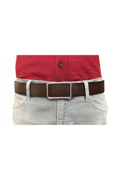 GoDeri New Trend Genuine Leather - Pin, Shiny Silver Buckle, Durable Dark Brown Belt 4 Cm