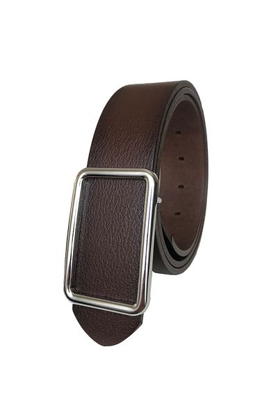 GoDeri New Trend Genuine Leather - Pin, Shiny Silver Buckle, Durable Dark Brown Belt 4 Cm