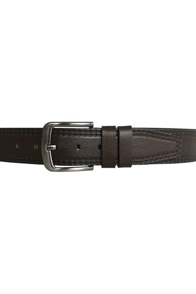 GoDeri Кафяв дънков колан от естествена кожа с двоен шев, 4.5 см=dk-0075