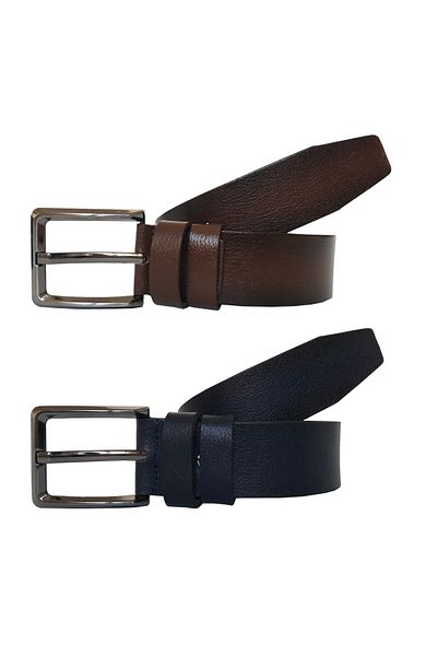 GoDeri Genuine Leather Super Set of 2 Brown, Navy Blue 4 Cm Belt = 2pcs.56-51