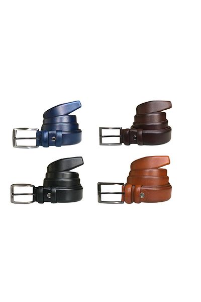 GoDeri 100% piele naturală set de 4 curea pantaloni clasici din material textil; Negru, Maro, Bleumarin, Maro 3,5 Cm=4.d