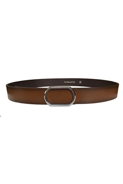 GoDeri Натуральна шкіра, новий тренд, овальна блискуча срібна пряжка, міцний ремінь світло-коричневого кольору, ширина 4 см = gotoka