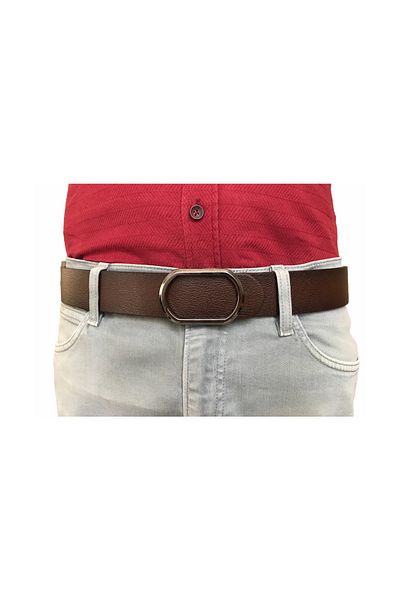 GoDeri Genuine Leather New Trend Oval Black Nickel Buckle Dark Brown Belt 4 Cm=gotoka